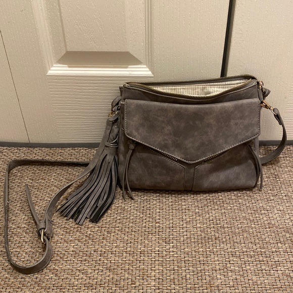 Francesca’s Gray Faux Suede Crossbody Bag - Picture 1 of 16
